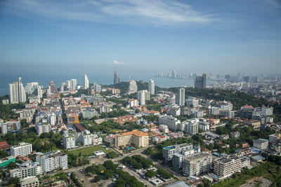 High angle view of cityscape against sky