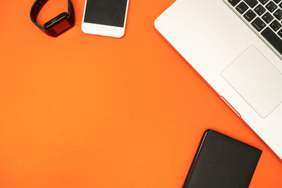 High angle view of laptop on table