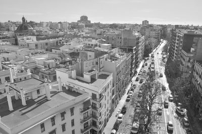 High angle view of street amidst buildings in city