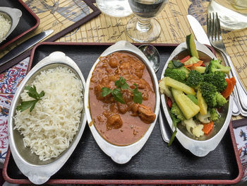 High angle view of food on table