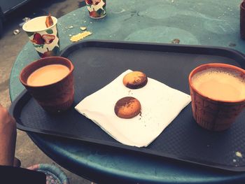 High angle view of food on table