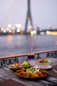 Close-up of food served in plate on table