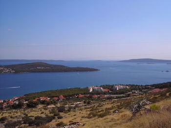 Scenic view of sea against clear sky