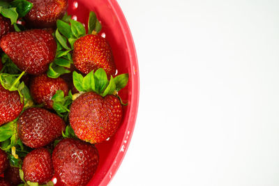 Directly above shot of strawberries in bowl