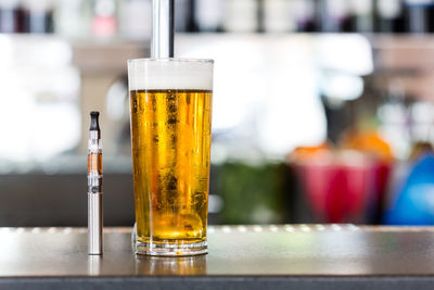 Close-up of drink on wooden table