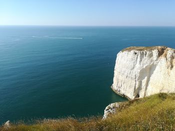 High angle view of sea against clear sky