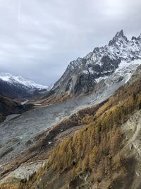 Snowy mountain with trees in autumn