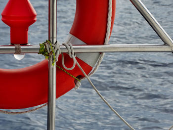 Close-up of red boat in sea