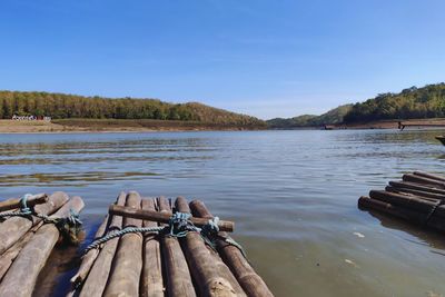 Scenic view of lake against clear blue sky