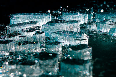 Close-up of frozen water against black background