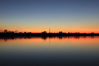 Scenic view of lake against sky during sunset