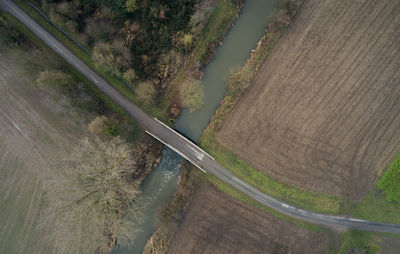 High angle view of road amidst trees