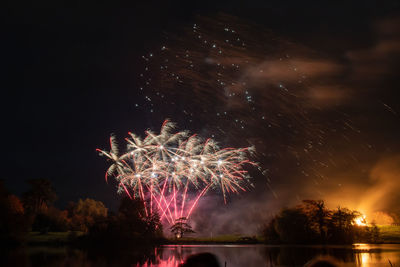 Long exposure of fireworks at sherborne castle in dorset