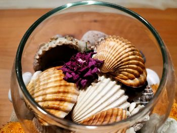 High angle view of cake in basket on table