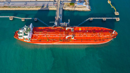 High angle view of ship in sea