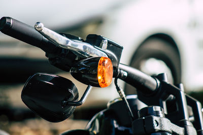 Close-up of motorcycle handlebar