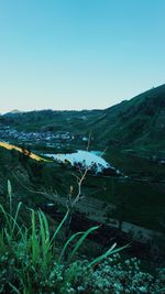 Scenic view of land against clear sky