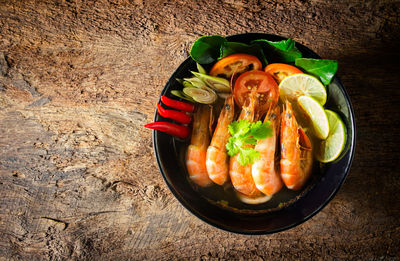 High angle view of food in plate on table