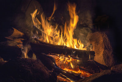 Close-up of bonfire at night