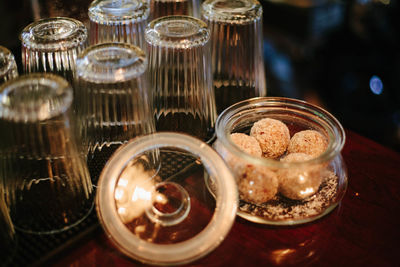 Close-up of glass of jar on table