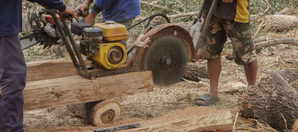 Low section of people working on construction site