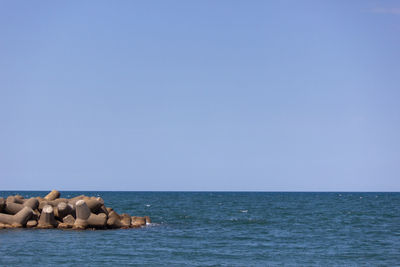 Scenic view of sea against clear blue sky