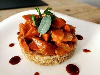 High angle view of dessert in plate