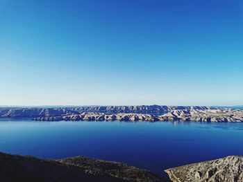 Scenic view of sea against clear blue sky