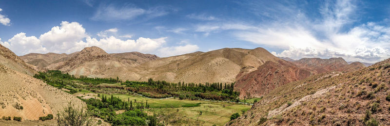 Panoramic view of landscape and mountains against sky