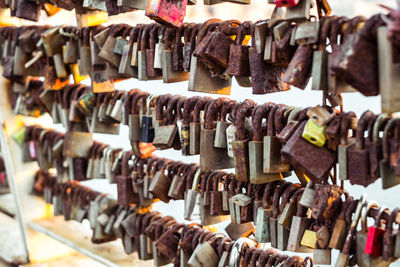 Rows of love locks hanged on the railing of love bridge in sliema, malta