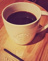 Close-up of coffee cup on table