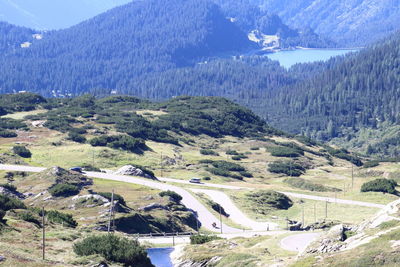 High angle view of mountains against sky