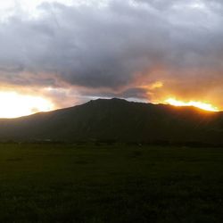 Scenic view of landscape against cloudy sky