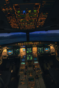 Aerial view of illuminated airplane
