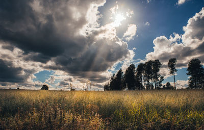 Scenic view of field against cloudy sky