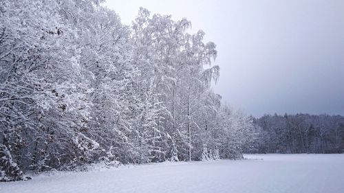 Scenic view of snow covered field against sky