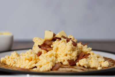 Close-up of breakfast served on table