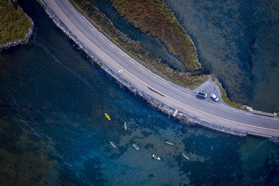 High angle view of road by sea