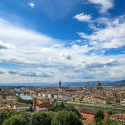 Beautiful panoramic view of florence in a sunny day with blue sky and clouds. italian panorama 