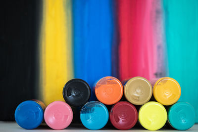 High angle view of multi colored pencils on table