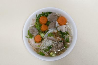 High angle view of food in bowl on table