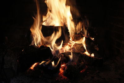 High angle view of bonfire at night