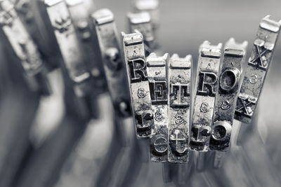 High angle view of metal equipment