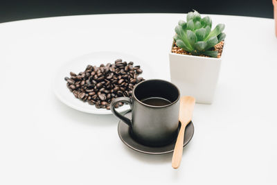 High angle view of coffee beans on table