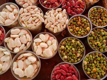 High angle view of vegetables on table