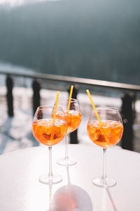 Close-up of wineglass on ice