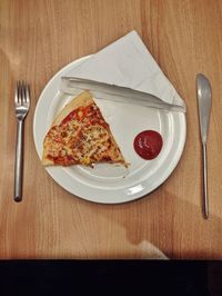 Directly above shot of pizza on table