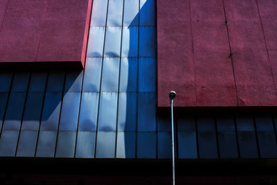 Low angle view of building seen through window