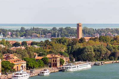 Scenic view of sea and buildings against sky