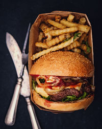 Close-up of burger in container